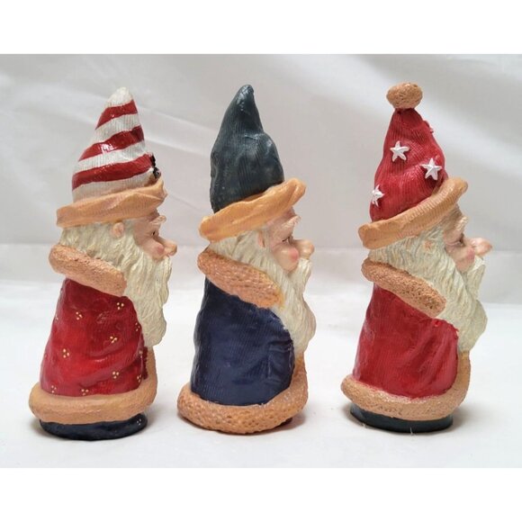 Vintage Lot of 3 Festive Santa Gnome 4 " Tall Resin Figurines With Beards Hats - Picture 4 of 6